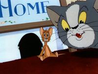 A screenshot from 1940's Puss Gets the Boot, the first Tom and Jerry cartoon.